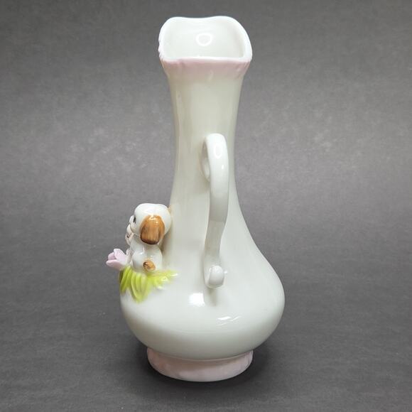Kato Kogei 5-1/2in Porcelain Bud Vase Puppies Pitcher Small Shelf Desk Decor - Picture 3 of 9